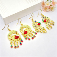 Imitation Gold New Chinese Ethnic Style Peacock Phoenix Long Tassel Dangle Earrings for Women Fashion Jewelry