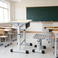 Ensemble de bureau et chaise scolaire en métal robuste et moderne avec tiroir verrouillable, patère à vêtements, pour usage hospitalier, certifié ISO, mobilier étudiant