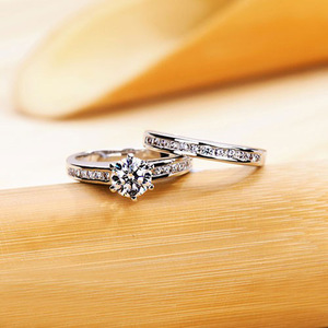 Anello Solitario a Sei Punte, Set di Anelli Classici Stile Matrimoniale per Donne - Product Image 4