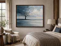 Peinture à l'huile paysage d'hiver bleu-gris, arbre nu, art mural minimaliste sur toile pour hôtel, chambre, bureau, décoration moderne