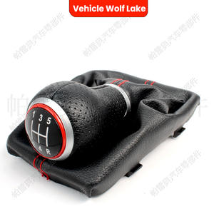 Pomo de Palanca de Cambios de Cuero para Automóvil, 5 Velocidades, para Volkswagen Audi A4 B6/R32 2002-2009, Diseño Ergonómico, Costuras Rojas - Product Image 2
