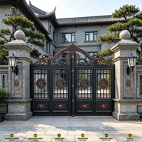 Portail en aluminium de style européen, noir, thermolaqué, à double battant, pour villa, cour, résistant aux intempéries et aux UV pendant 10 ans