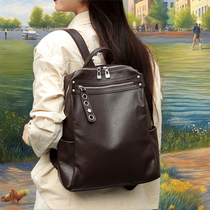 Mochila de Cuero Genuino para Mujer, Verano 2026, Nueva, Gran Capacidad, Duradera, con Cierre, Bolso de Hombro, Esencial para Viajes, Piel de Vacuno - Product Image 2