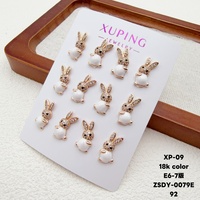 Perhiasan XUPING Lapis Emas 18K Set Anting Stud Enamel Gaya Campuran Motif Bunga Hati Kartun Lucu untuk Pesta Anak Grosir