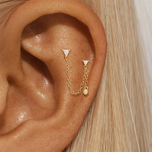 Pendientes de Plata Sólida S925 con Borla Geométrica, Cadena y Zirconia, con Cierre de Rosca Plano, Diseños Variados - Product Image 5