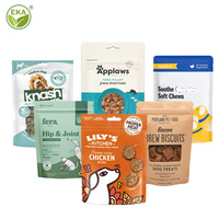 Sac d'emballage pour aliments pour animaux de compagnie, chat, chien, en papier kraft personnalisé avec logo, avec trou de suspension, fermeture éclair, fond plat, soufflet, debout, en plastique
