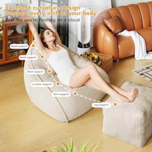 Fauteuil pouf Cloud en tissu velours côtelé, mousse PU, design Art Déco, confort moyen, pour adultes, canapé sans ossature, pouf - Product Image 3