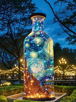 Lampu Lanskap Botol Harapan Luar Ruangan Berperingkat IP65 Desain Langit Berbintang Van Gogh dari Besi Tempa untuk Penerangan Taman Persegi Natal DC 24V