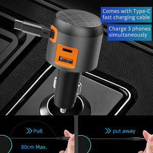 Chargeur de voiture rétractable PD 60W, charge rapide USB 2 Type C, chargeur mobile rapide 3 en 1, charge rapide PD USB - Product Image 2