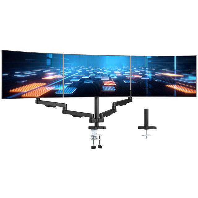 Triple Monitor Arm for 17 to 32 Screens, Gas Spring Adjustable Desk Mount with Full Motion Swivel Tilt Rotation Heavy Duty Stand