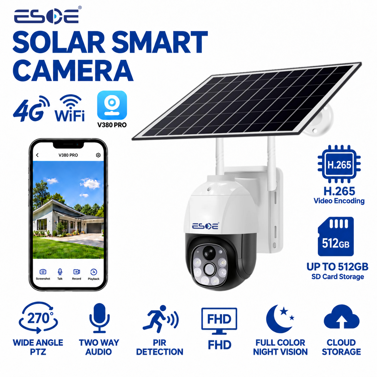 V380 Pro 3MP 4G WIFI Low Power CCTV Solar Camera Two Way Audio Human Motion Detection H.265 For Outdoor Indoor CCTV Solar Camera · image 1