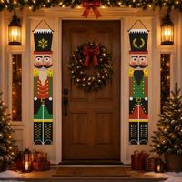 Décoration de Noël pour porte : Paire de banniers de Noël en tissu à suspendre, Joyeux Noël, pour porche et entrée, réutilisable, décoration saisonnière