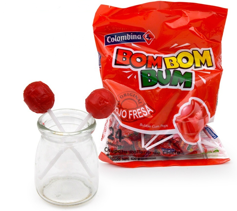 Big Bom Bom Strawberry Flavour Bubble Gum filled Lollipop