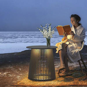 ไฟโต๊ะนั่งเล่นเฟอร์นิเจอร์ห้องรับประทานอาหารแบบกลมชุดโคมไฟโต๊ะกาแฟพร้อมไฟ LED พลังงานแสงอาทิตย์ไฟสวนเก้าอี้รับประทานอาหารกลางแจ้ง - Product Image 1