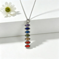 Collier chaîne barre 7 chakras plaqué or 18 carats avec pavé de zircone cubique marquise et ronde, modèle Nz1692, pour femme, bijoux spirituels de yoga et de guérison
