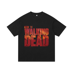 T-Shirt Nera con Logo <span class=keywords><strong>Walking</strong></span> <span class=keywords><strong>Dead</strong></span>, 100% Cotone Lavorato a <span class=keywords><strong>Maglia</strong></span>, Oversize, Manica Corta, 230g, per Uomo e Donna, Abbigliamento Casual per Esterni e Viaggi - Product Image 1
