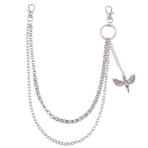 Cadena de Pantalones de Metal de Doble Capa a la Moda con Colgante de Ángel Cupido, Cadena de Cintura Unisex, Estilo Casual Hip Hop, Plata Tibetana - Product Image 5