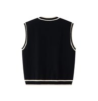 Gilet en acrylique torsadé à col en V pour homme, avec bordure contrastante, sans manches, ourlet côtelé texturé, style preppy universitaire, automne