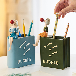 Cute <strong>Girl</strong> Pen Holder Resin Character Model Modern Home Decoration <strong>Bedroom</strong> Study Desktop <strong>Accessories</strong> Children's Stationery Gifts - Product Image 3