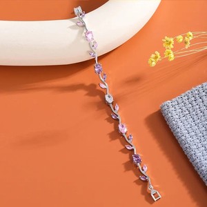 LUOYUNE 2026 Pulsera de latón plateado brillante con diseño floral y circonitas marquesa resplandecientes, ideal para <span class=keywords><strong>compra</strong></span> al por mayor para pequeños negocios. - Product Image 3