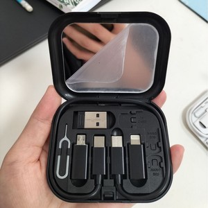 Caja de almacenamiento multifuncional para adaptador de cable de datos con espejo y soporte para teléfono, juego de conectores USB Lightning Tipo C OTG - Product Image 1