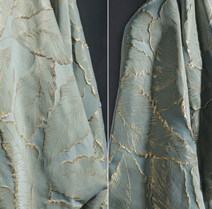 Vải thiết kế kết cấu ba chiều Retro cao cấp của Pháp với lá màu xanh lam và sợi chỉ vàng - Product Image 5