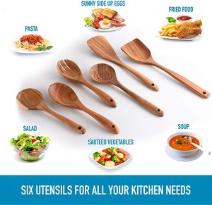 Set di Utensili <span class=keywords><strong>da</strong></span> <span class=keywords><strong>Cucina</strong></span> in Legno Naturale Ecologico dal Design Classico Tradizionale con Cucchiai, Spatole e Forchetta per Insalata - Product Image 6