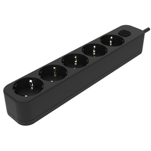 Regleta de alimentación Schuko negra de 5 tomas con interruptor para uso doméstico y de oficina - Product Image 1