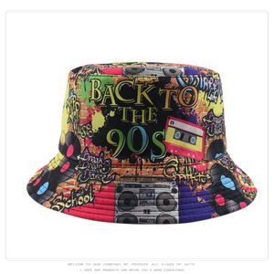 หมวกทรงบัคเก็ตย้อนยุคสำหรับผู้หญิง80S 90S หมวกพิมพ์ลายตัวอักษรหมวกสำหรับฤดูใบไม้ผลิฤดูร้อนหมวกสองด้านสำหรับผู้ชาย - Product Image 6