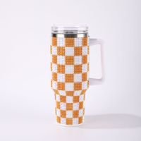 Bouteilles d'eau en acier inoxydable isolées sous vide de 40oz, 10 couleurs, motif à carreaux, avec poignée et couvercle.