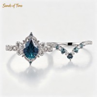 Bagues de fiançailles style vintage, forme poire, avec pierres précieuses Alexandrite et Moissanite, empilables, en argent 925, vente en gros