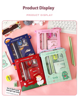 Kit de papeterie imprimé petit canard avec cordelette, comprenant crayon, règle, taille-crayon, gomme et cahier, idéal pour l'étude des enfants et comme cadeau