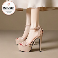 Sandales à talons aiguilles ultra-hauts pour femmes, plateforme, sexy, à lanières, chaussures de soirée, dessus en similicuir, semelle extérieure en caoutchouc, bout ouvert, boucle