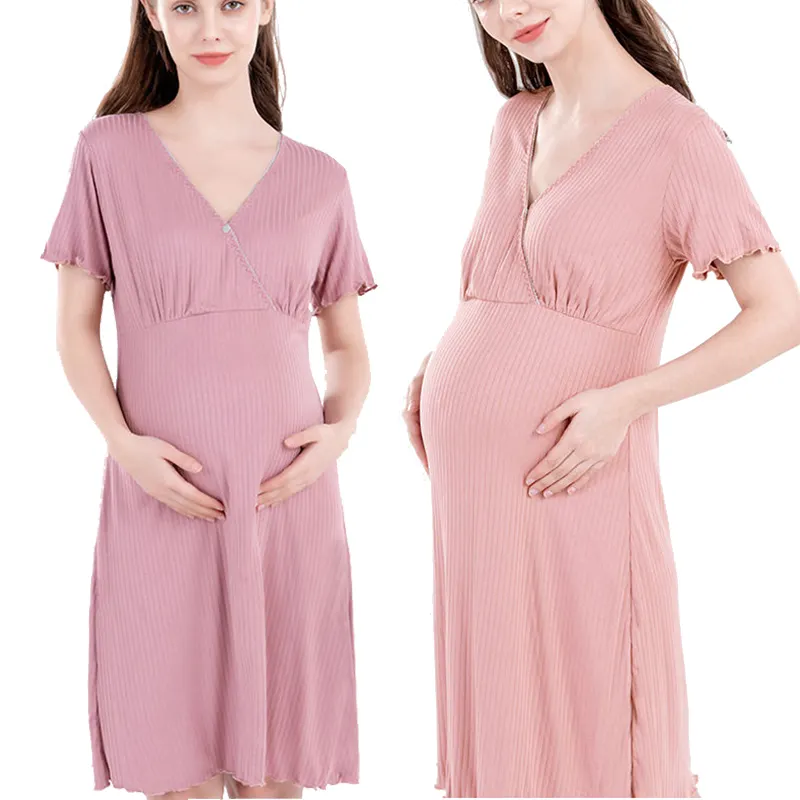 OEM الجملة M-3XL الصيف فضفاض كروس الجبهة مفتوحة الرضاعة الطبيعية عارضة الأمومة التمريض الملابس الحمل النساء فستان طويل