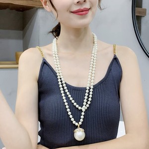 Korean Style Double Layer Pearl Necklace AAA Grade Large Pendant U-Shaped Chain Everyday Wear - Product Image 1