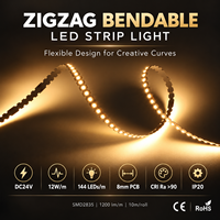 Bande LED en zigzag SMD 2835, bande LED flexible, 24V, 144 LED par mètre, 8mm, 12W, pour plafond incurvé et éclairage suspendu