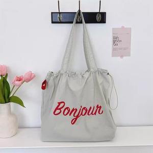 Bolsa de lona ligera con cordón y logotipo personalizado, bolsa de hombro informal con letras para uso diario, MOQ bajo - Product Image 3