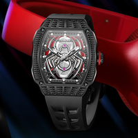 Montre sport de luxe à mouvement Miyota Black Spider, boîtier carré, cristal saphir, acier inoxydable 316L, automatique, best-seller