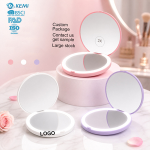 Espejo de Maquillaje Plegable de Doble Cara, Mini Espejo de Bolsillo con Tapa Abatible, Aumento 2x, Espejo Cosmético con Luz LED - Product Image 1