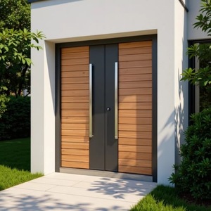 Portes d'entrée métalliques complètes personnalisables pour maisons et villas auto-construites, portes doubles de sécurité, design contemporain, manuel - Product Image 1