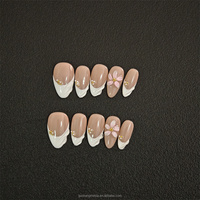 Nouvel Arrivage en Gros : Faux Ongles en Acrylique Couvrants, Peints à la Main, Motif Nœud Amande en Relief, Style Ins Rose, 10 Pièces