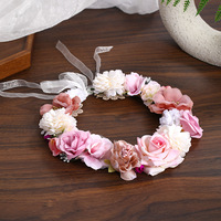 Couronne de fleurs artificielles pour mariée, bandeau floral pour cheveux, mariage, fiançailles, anniversaire, guirlande de ruban pour fille