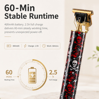 Tondeuse à cheveux PRITECH professionnelle sans fil, imprimé crâne, lame en T, tondeuse de précision, machine à couper pour barbier, rasoir pour hommes