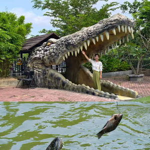 Escultura de <span class=keywords><strong>animal</strong></span> de cocodrilo de resina de fibra de vidrio gigante de jardín personalizado con dispositivo deslizante de cabeza de cocodrilo - Product Image 1