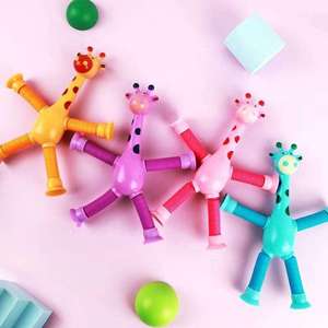 Jouets sensoriels pour enfants : Tubes Pop Magiques LED en plastique extensibles à ventouse, motif girafe de dessin animé mignon, pour la décompression et la relaxation - Product Image 5