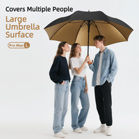 Parapluie long personnalisé avec logo, revêtement doré, manche en bois, ouverture automatique, résistant au vent, armature en fibre de verre, idéal pour cadeau promotionnel de marque