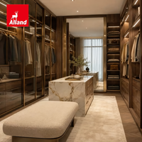 Armoire de luxe moderne en verre et bois avec éclairage LED en forme de U, ensemble complet sur mesure pour dressing Alland Factory