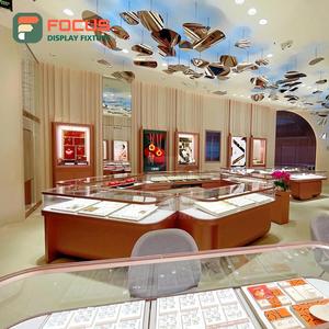 High Quality <b>Wooden</b> Base Glass <b>Shelves</b> Multi Tier Lockable Adjustable LED Lighting Glass Jewelry Display Cabinet - Product Image 5