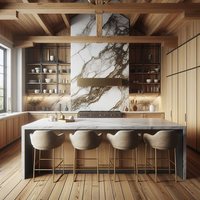 Armoires de cuisine modulaires CBMmart en stratifié avec charnières, robinet, évier, crédence, portes en bois massif, caisson en contreplaqué, design moderne, granit, marbre