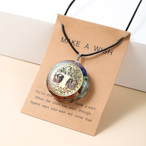 Orgone naturel 7 Chakra arbre de vie pendentif rond collier femmes mixte cristal puce <span class=keywords><strong>pierre</strong></span> réglable énergie de guérison <span class=keywords><strong>bijoux</strong></span> - Product Image 4